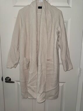 Cozy Open-Front Long Cardigan Jacket - Cream